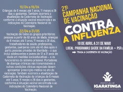 21ª Campanha Nacional de Vacinação contra a Influenza: 10 DE ABRIL A 31 DE MAIO DE 2019!