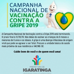 CAMPANHA NACIONAL DE VACINAÇÃO CONTRA A GRIPE 2019: O PRAZO FINAL É 31/05/19!