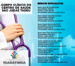 Corpo Clínico do Centro de Saúde São Judas Tadeu: Médicos Especialistas