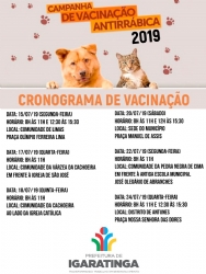 Campanha de Vacinação Antirrábica 2019: ATENÇÃO PARA O CRONOGRAMA DE VACINAÇÃO!