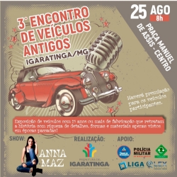 3º ENCONTRO DE VEÍCULOS ANTIGOS: 25/08/19 (domingo), 8h, Praça Manuel de Assis, Centro, Igaratinga/MG!!!