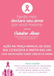 Ação de saúde com orientações sobre câncer de mama na Praça Manuel de Assis, Centro, Sede do Município, dia 17/10/19 (quinta-feira), às 19h! PARTICIPE!!!
