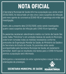 NOTA OFICIAL DA SECRETARIA MUNICIPAL DE SAÚDE