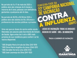 TERCEIRA FASE DA 22ª CAMPANHA NACIONAL DE VACINAÇÃO CONTRA A INFLUENZA (GRIPE): PERÍODO DE 09/05 A 05/06 DE 2020