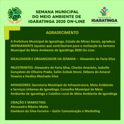 SEMANA MUNICIPAL DO MEIO AMBIENTE DE IGARATINGA 2020 ON-LINE: 07/06/2020 – AGRADECIMENTO!