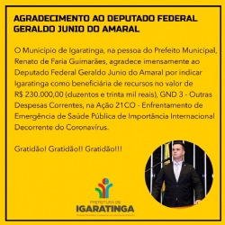 AGRADECIMENTO AO DEPUTADO FEDERAL GERALDO JUNIO DO AMARAL