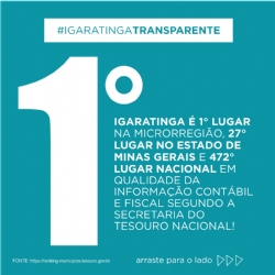 Igaratinga é 1° LUGAR na microrregião em qualidade da informação contábil e fiscal segundo a Secretaria do Tesouro Nacional