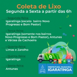 Horário da Coleta de lixo em Igaratinga e Região.