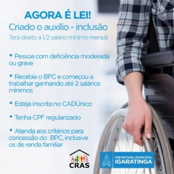 Lei cria auxílio-inclusão a ser pago a pessoas com deficiência, que entrará em vigor a partir de 1º de outubro.