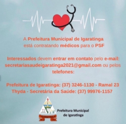 VAGAS DE EMPREGO - Prefeitura Municipal está contratando médicos para o PSF.