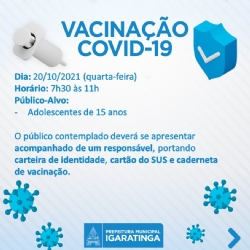 A Secretaria de Saúde, dará continuidade a vacinação contra a Covid-19 nesta próxima quarta-feira (20/10).