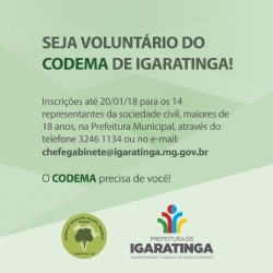 Seja voluntário do CODEMA de Igaratinga