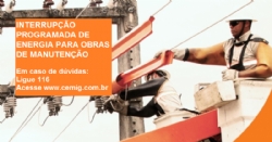 INTERRUPÇÃO PROGRAMADA DE ENERGIA PARA OBRAS DE MANUTENÇÃO DIA 04-03-18 (DOMINGO): RUA ANTÔNIO PINTO, 176, BAIRRO SÃO GERALDO