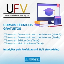 Prefeitura Municipal em parceria com a Universidade Federal de Viçosa, está com inscrições abertas para cursos gratuitos.